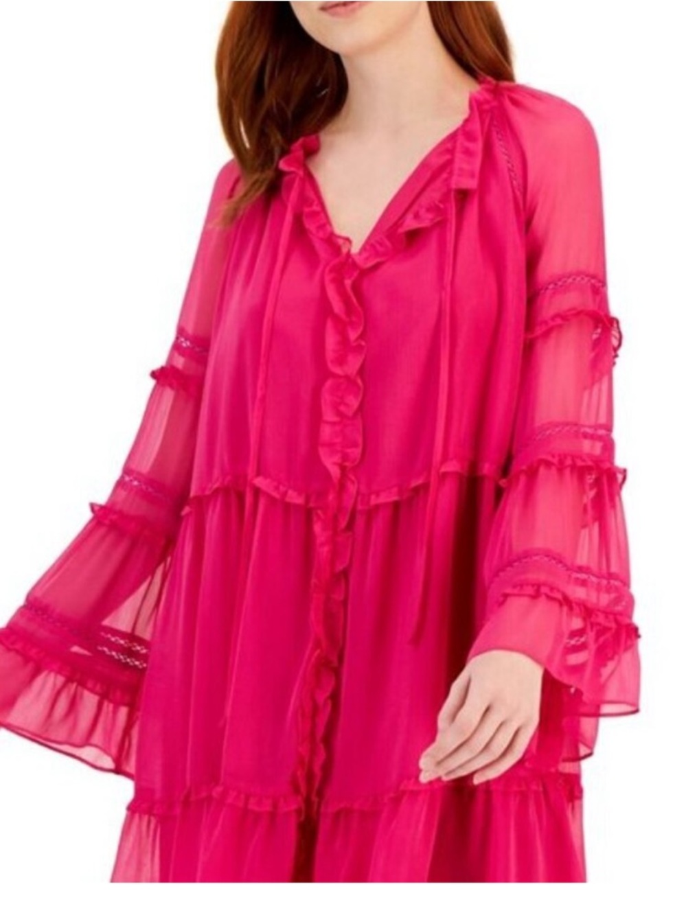 I.N.C. International Concepts Women's Size Large Hot Pink Tiered Mini Dress NWT